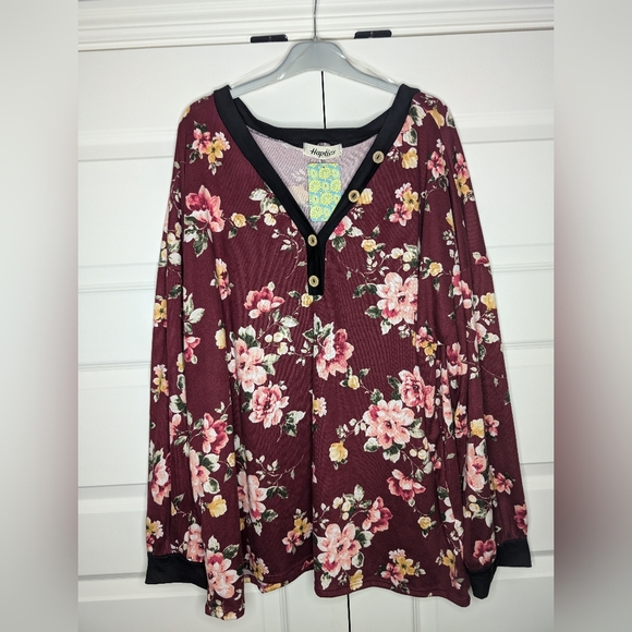 NWT Haptics by Holly Harper 3XL Maroon Floral Long Sleeve Top - Picture 1 of 9